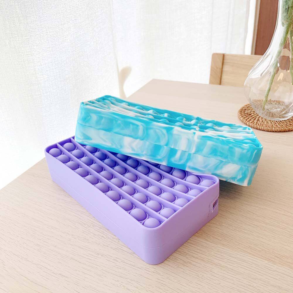 Hộp Đựng Bút Pop It Giảm Stress Silicone Chữ Nhật Dây Kéo Đa Năng - Nhiều Mẫu Màu