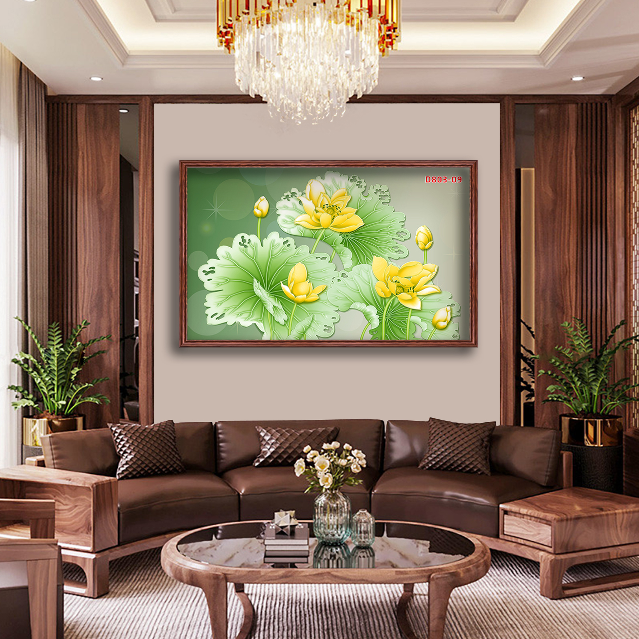 D803 01 Tranh kính Hoa sen Cá chép