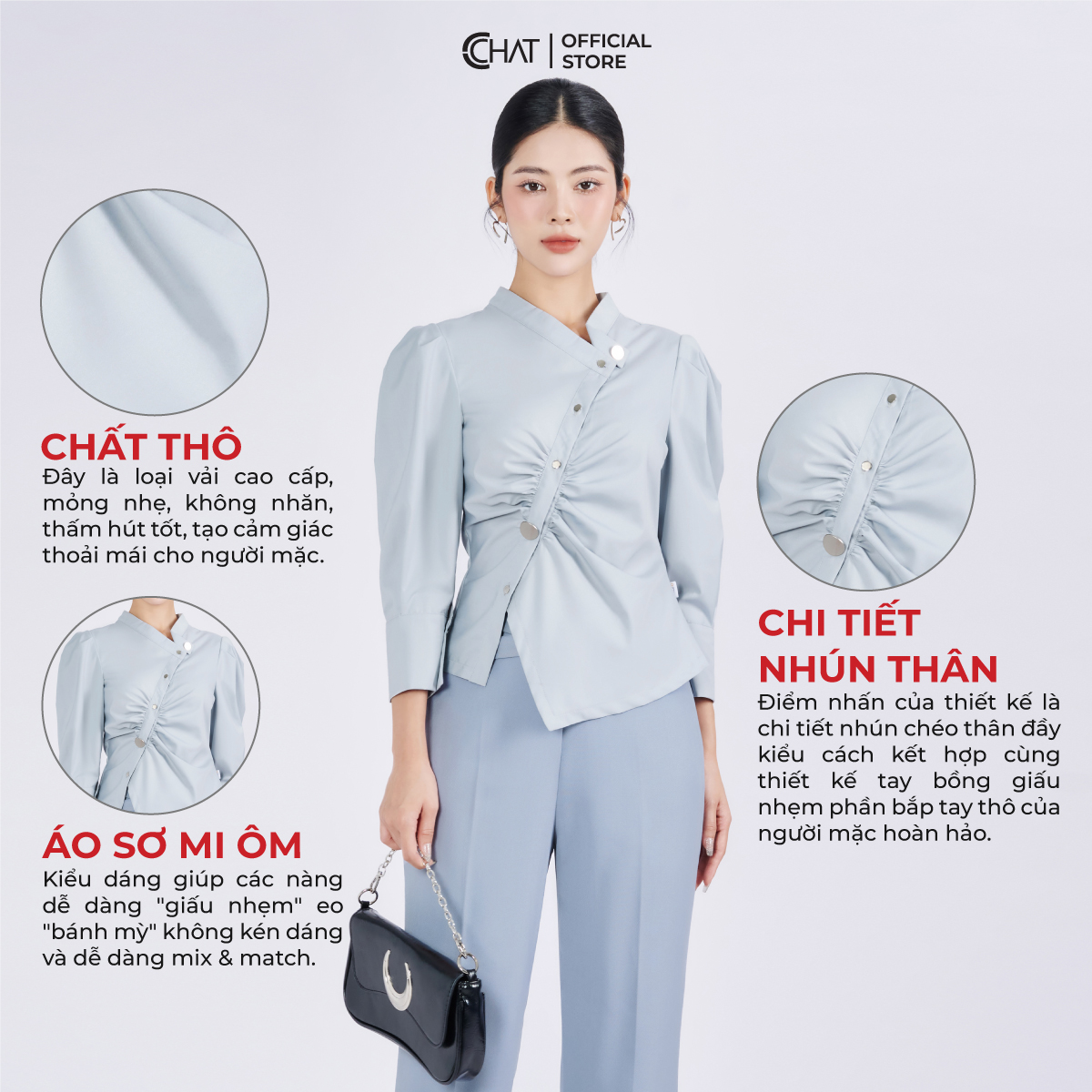 Áo Sơ Mi Nữ Kiểu Nẹp Chéo Nhún Dáng Ôm Chất Thô Cao Cấp 53FDT2017OT
