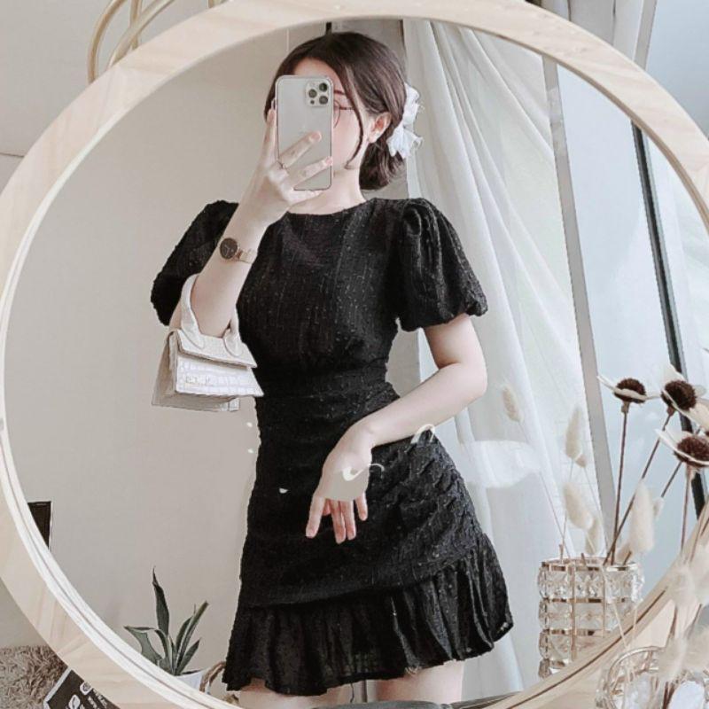 Đầm dự tiệc ren trắng đen nhún đuôi cá Lisa Dress