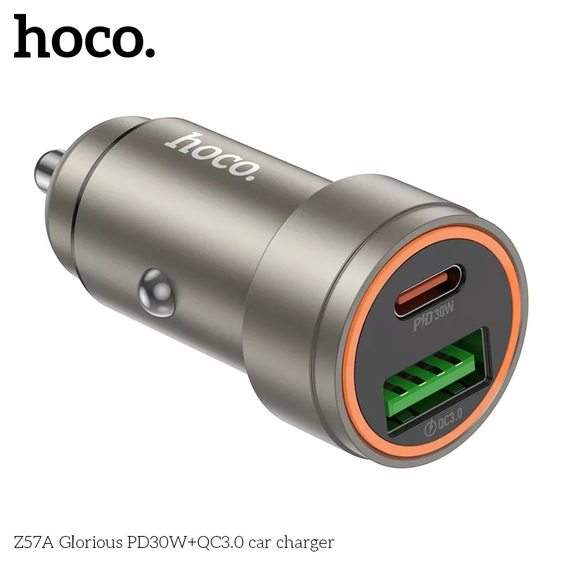 Tẩu sạc nhanh ô tô Hoco Z57A 30W sạc siêu nhanh 2 cổng PD 30W QC 3.0 18W - Hàng chính hãng