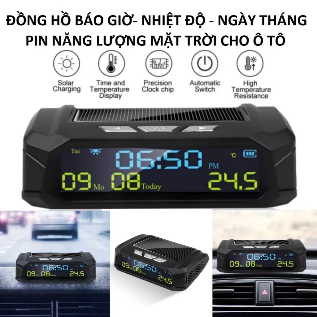 Đồng hồ báo giờ 3in1 gắn taplo ô tô năng lượng mặt trời kèm ngày tháng, nhiệt độ với màn hình led đa năng mẫu mới