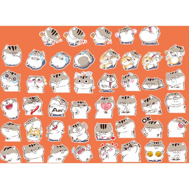 Set 30 Sticker Mèo Ami Mập Bụng Bự ảnh decal hình dán ép lụa