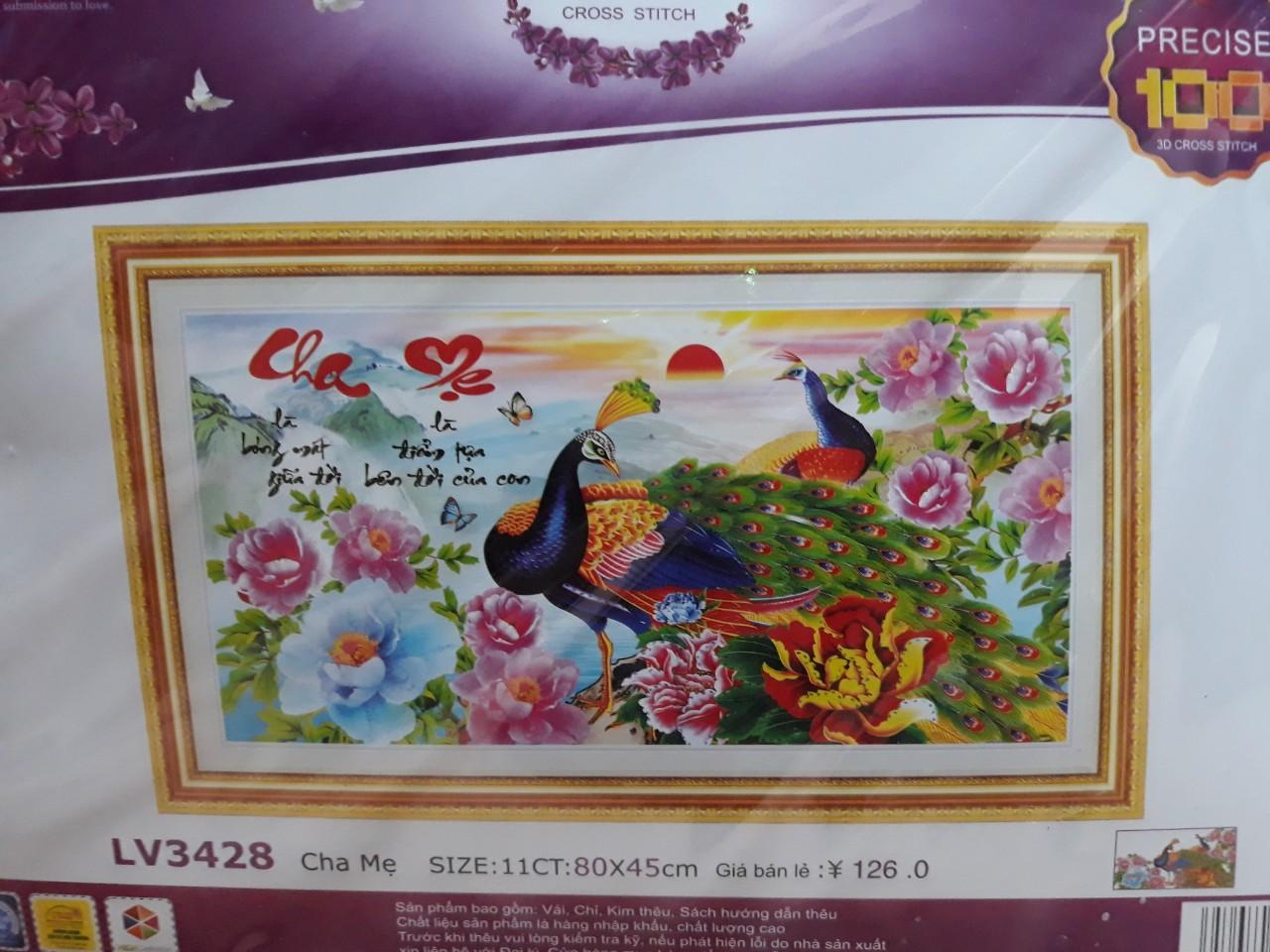 Tranh thêu chữ thập cha mẹ chim công LV3428 - 80 x 45 cm - chưa thêu