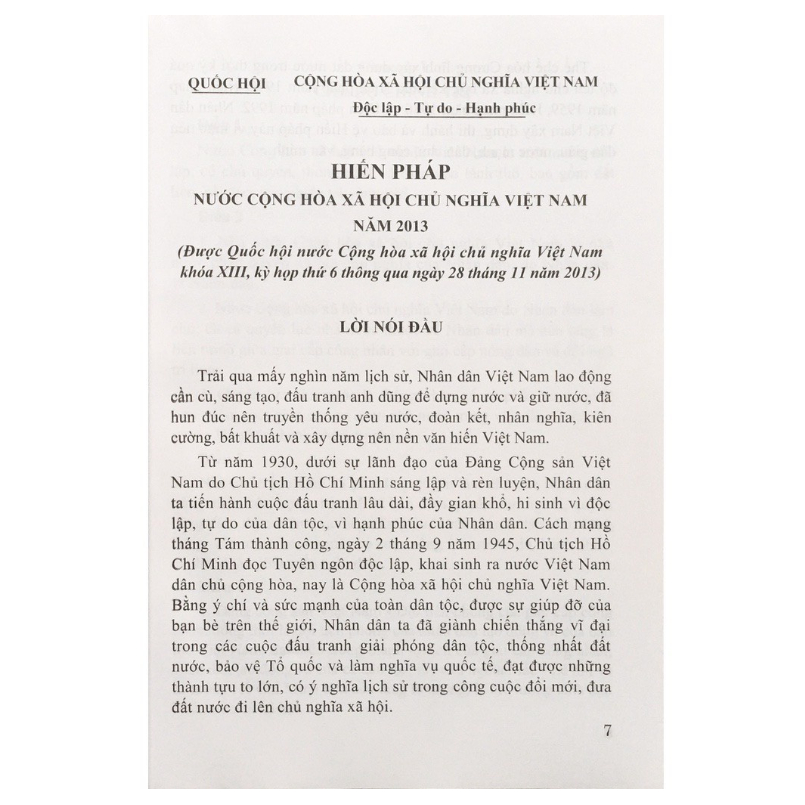 Sách - Hiến pháp nước Cộng hòa Xã hội Chủ nghĩa Việt Nam ( Các bản hiến pháp năm 2013 - 1992 -1980 - 1959 - 1946)