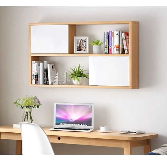 Kệ Gỗ Treo Tường 2 Tầng 2 Cánh Tủ Màu Trắng và Sồi Tundo CTKT413 KT 120x65x24cm