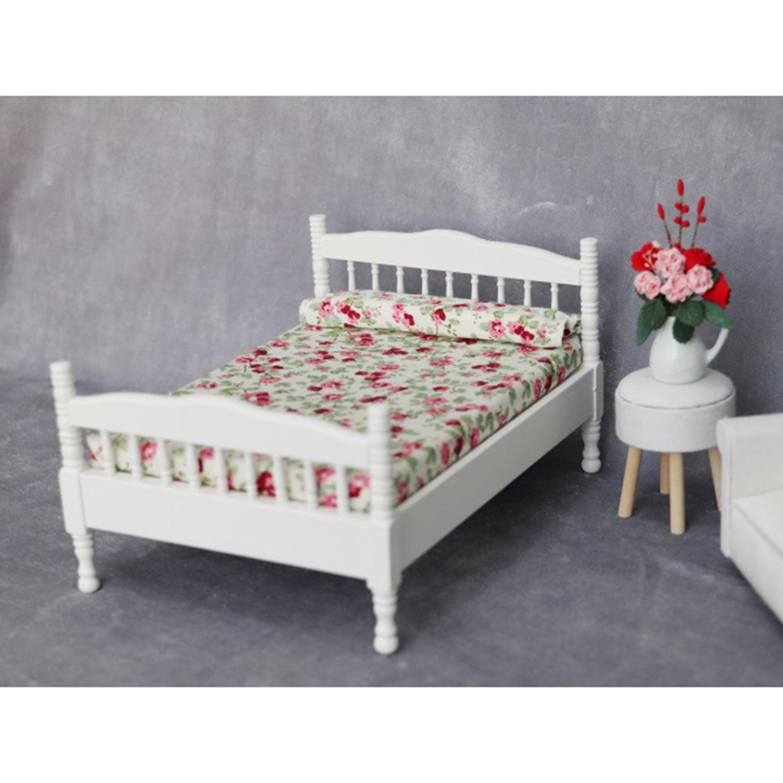1:12 Doll House Miniature Bed Scale Tiny Decor Wood for Doll House Furnish