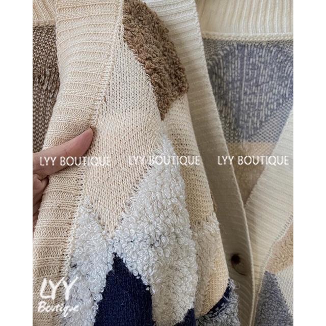 Áo cardigan len lông pha nỉ dày họa tiết quả trám không chảy 3 màu hot hit