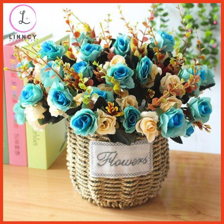 Giỏ hoa lụa cao cấp phong cách vintage trang trí nhà cửa, cửa hàng, văn phòng, lớp học