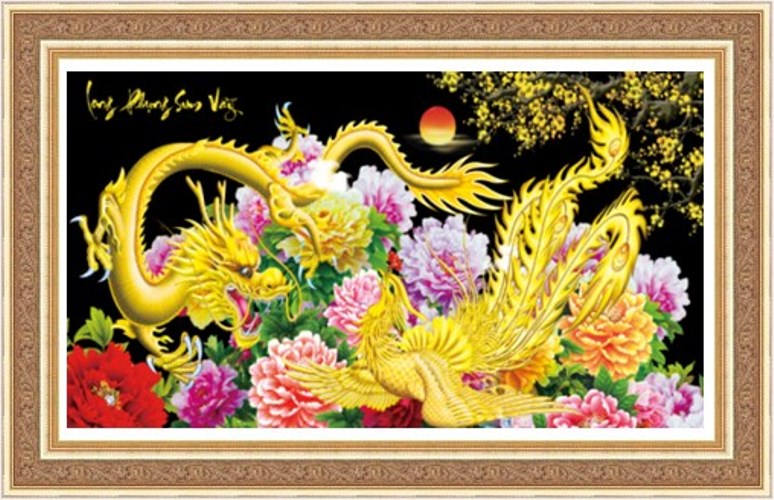 Tranh thêu chữ thập long phụng sum vầy LV3341 - 120 x 60 cm - chưa thêu