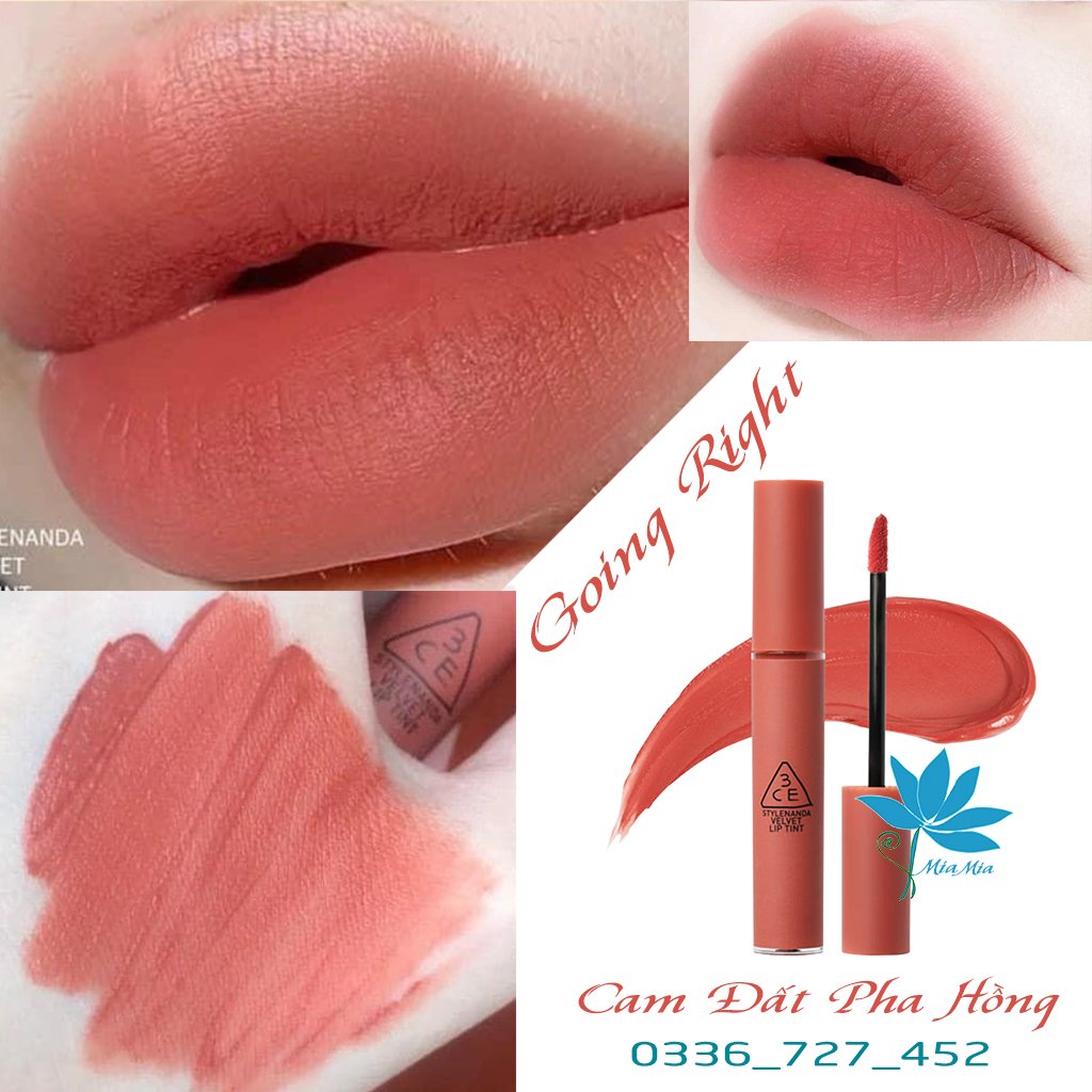 Son 3CE Velvet Lip Tint Going Right – Màu Cam Hồng Đất [CAM KẾT NHẬP KHẨU CHÍNH HÃNG 100%]