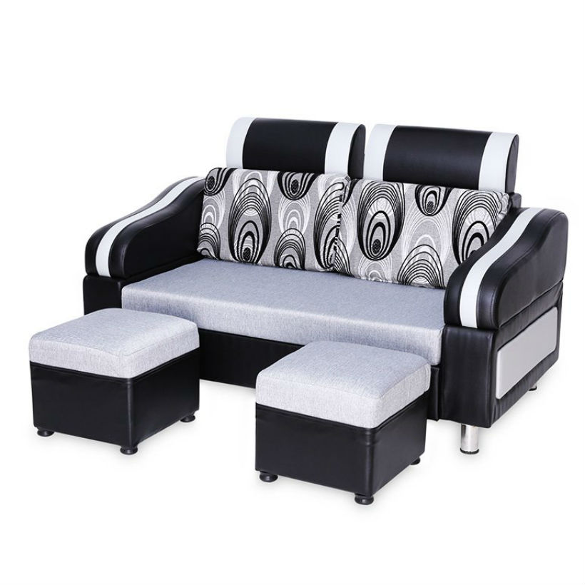 Sofa Băng Kèm 2 Ghế Đôn Juno Sofa - Đen Phối Xám