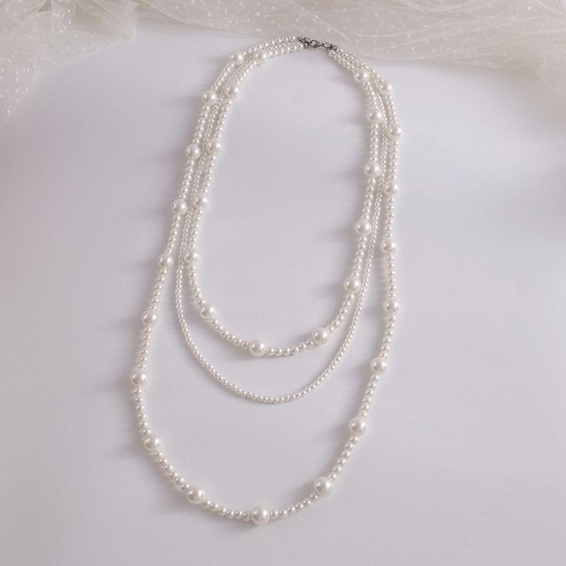 N372 dây chuyền hạt trai 3 sợi kiểu dáng xinh xắn cho nữ