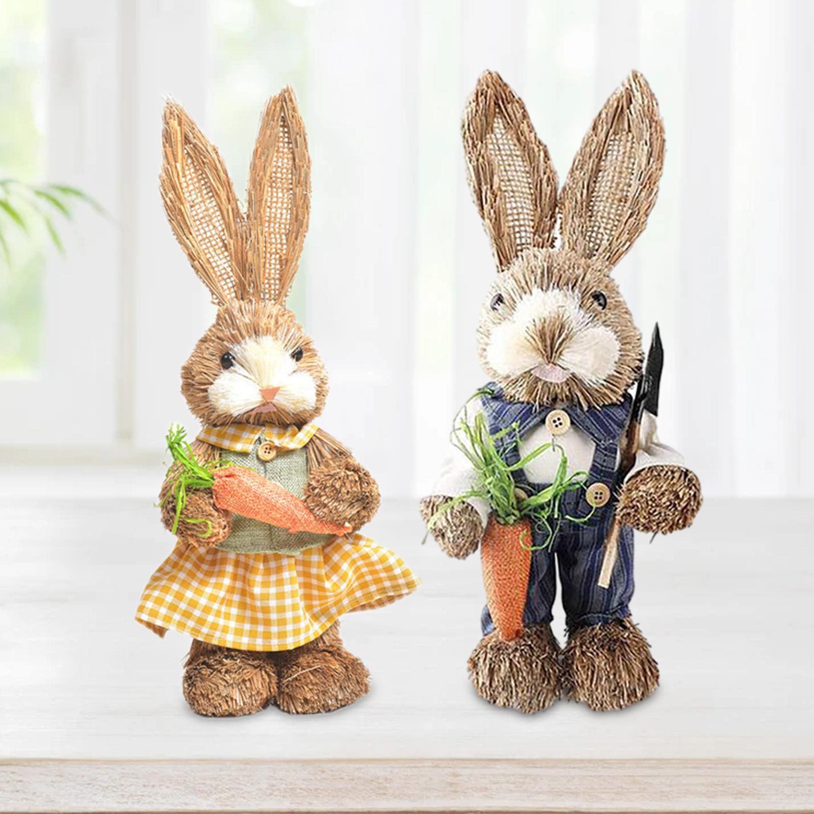 1 Set Straw Bunny Ornament w/ Clothes Easter for
