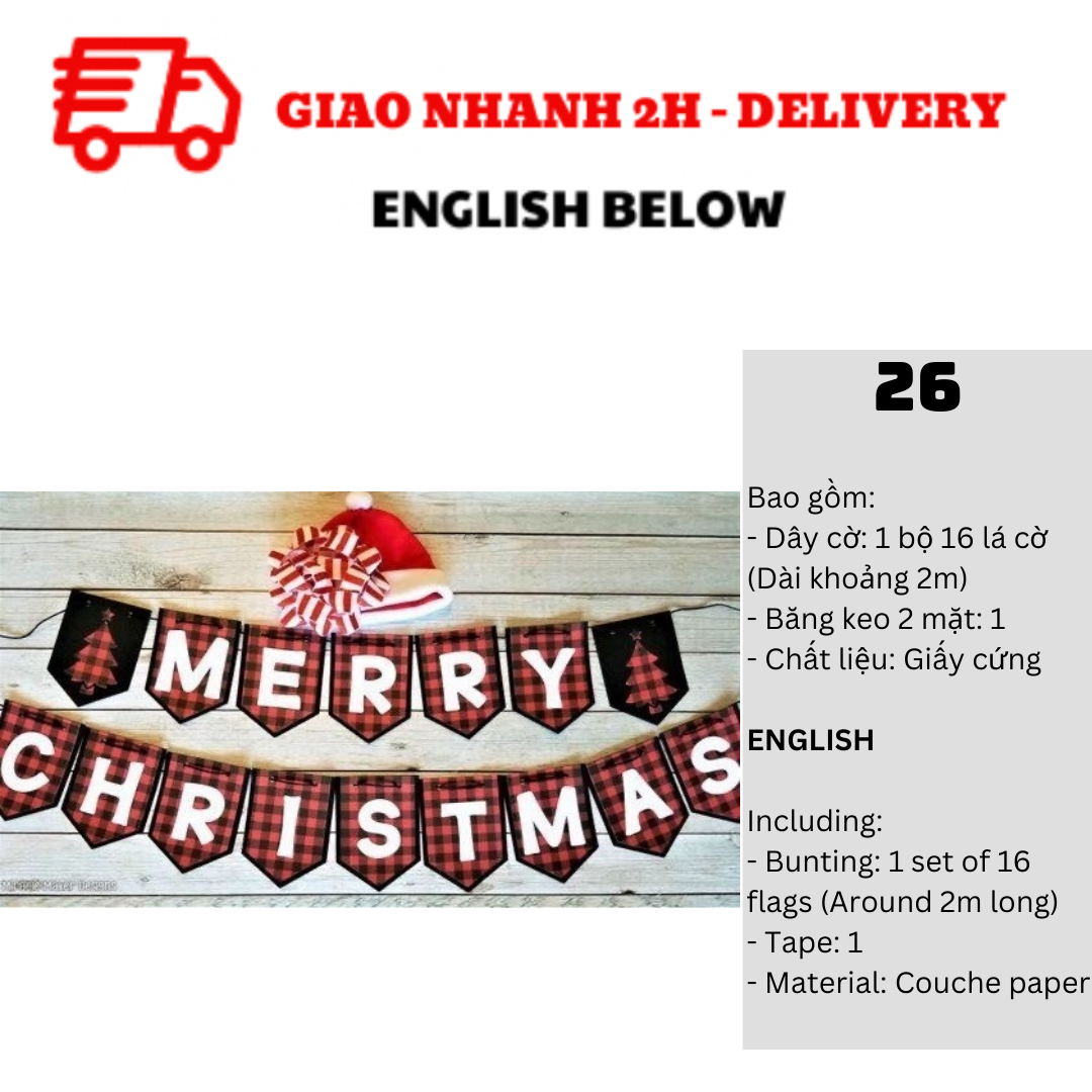 Bộ Dây Cờ Noel Trang Trí Tiệc Nhiều Mẫu - Merry Christmas Bunting DCXM10