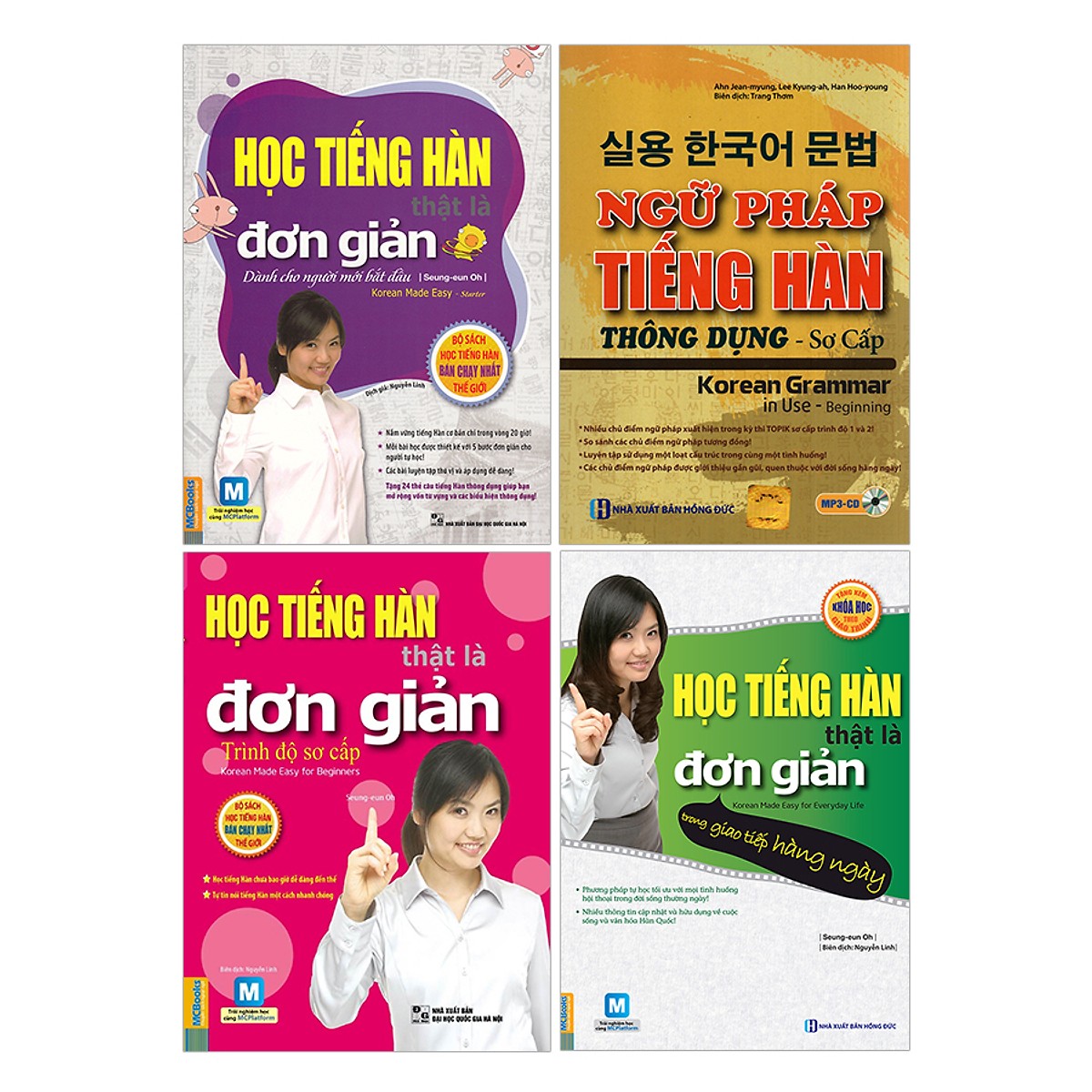 Combo Học Tiếng Hàn Đơn Giản + Ngữ Pháp Cho Người Mới Bắt Đầu (Tặng kèm Bookmark PL)