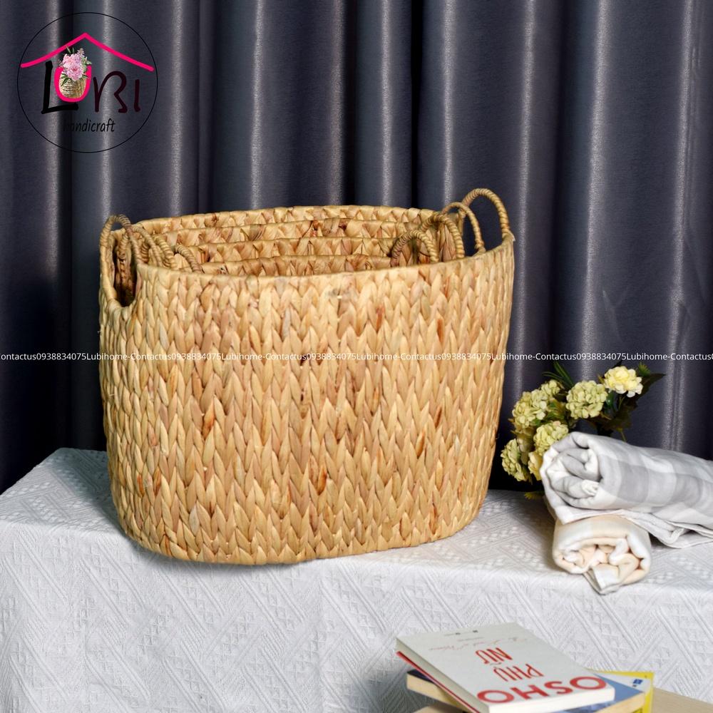 Lubihandicraft - Sọt đựng đồ đan lục bình hình oval bộ 4 - xinh xắn, mộc mạc