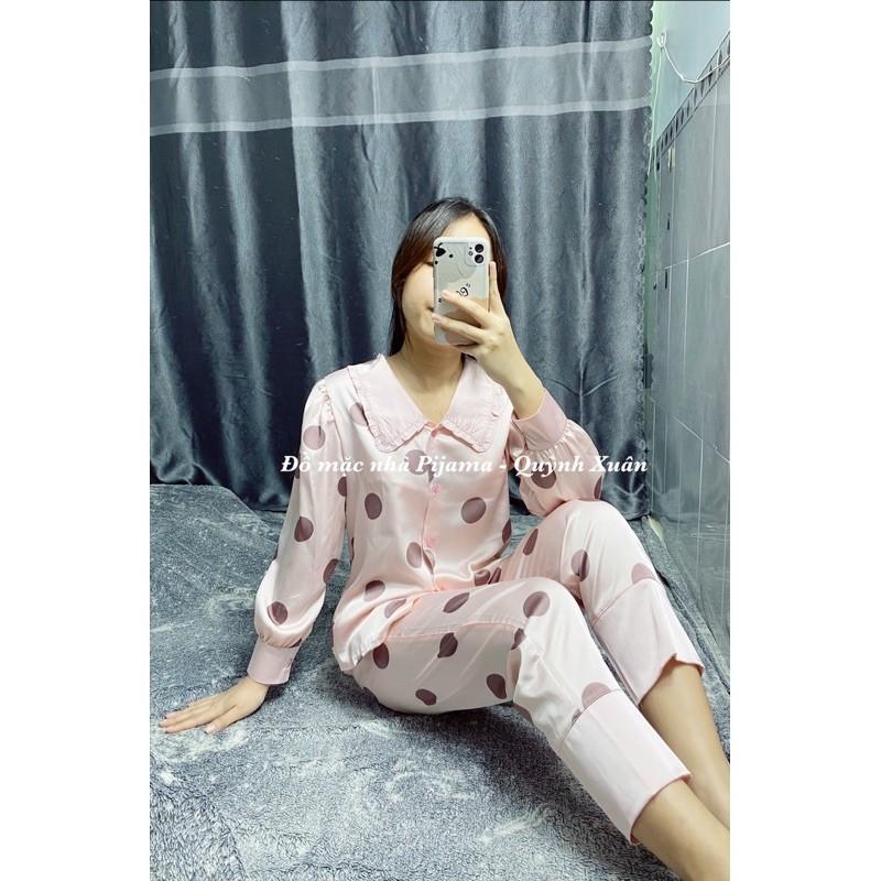 Đồ Mặc Nhà, Đồ Ngủ - TỔNG HỢP Những Mẫu Pijama Dài Tay Lụa LATIN Có Túi Xẻ Sâu