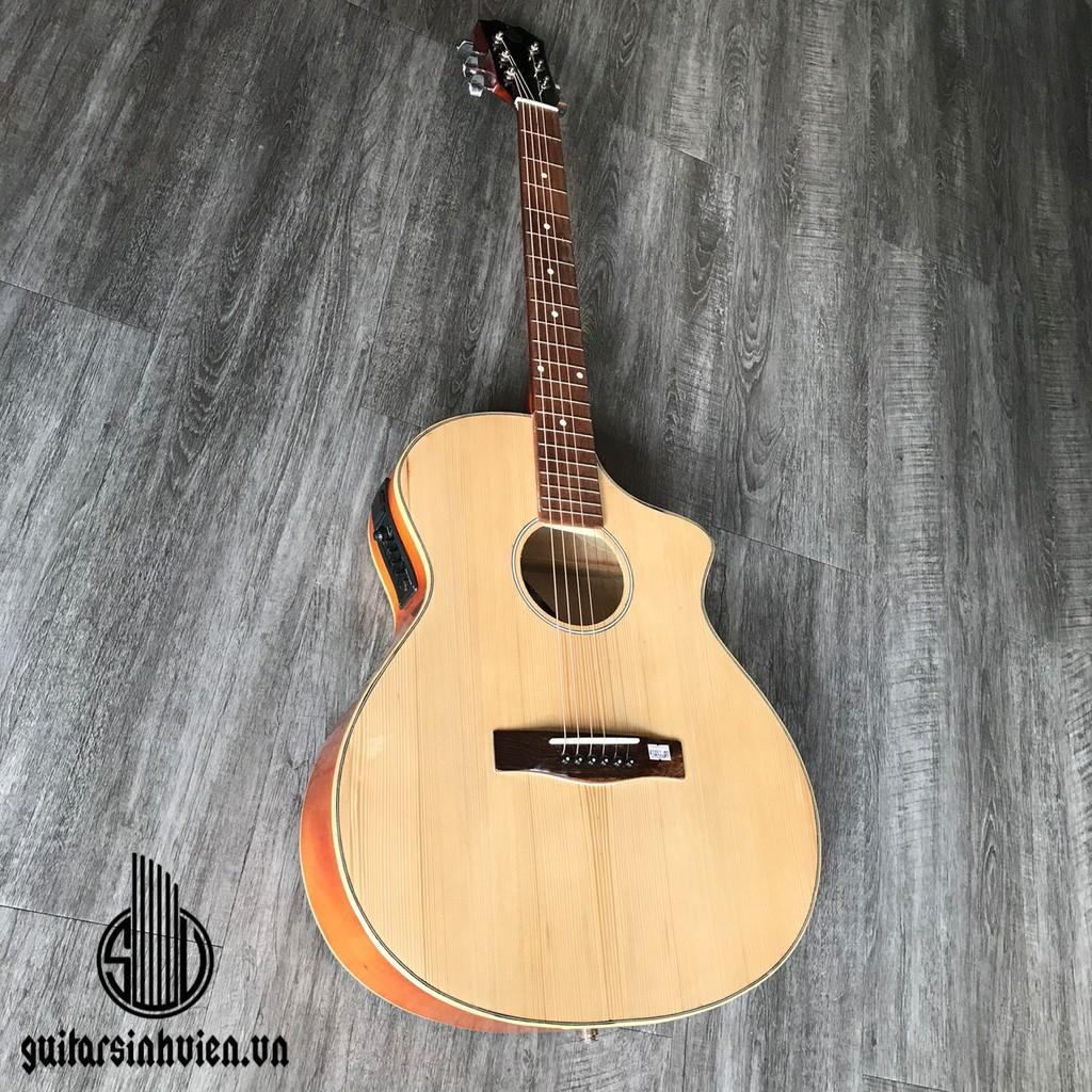 Đàn guitar acoustic + eq 7545 mặt gỗ thông có ty chống cong