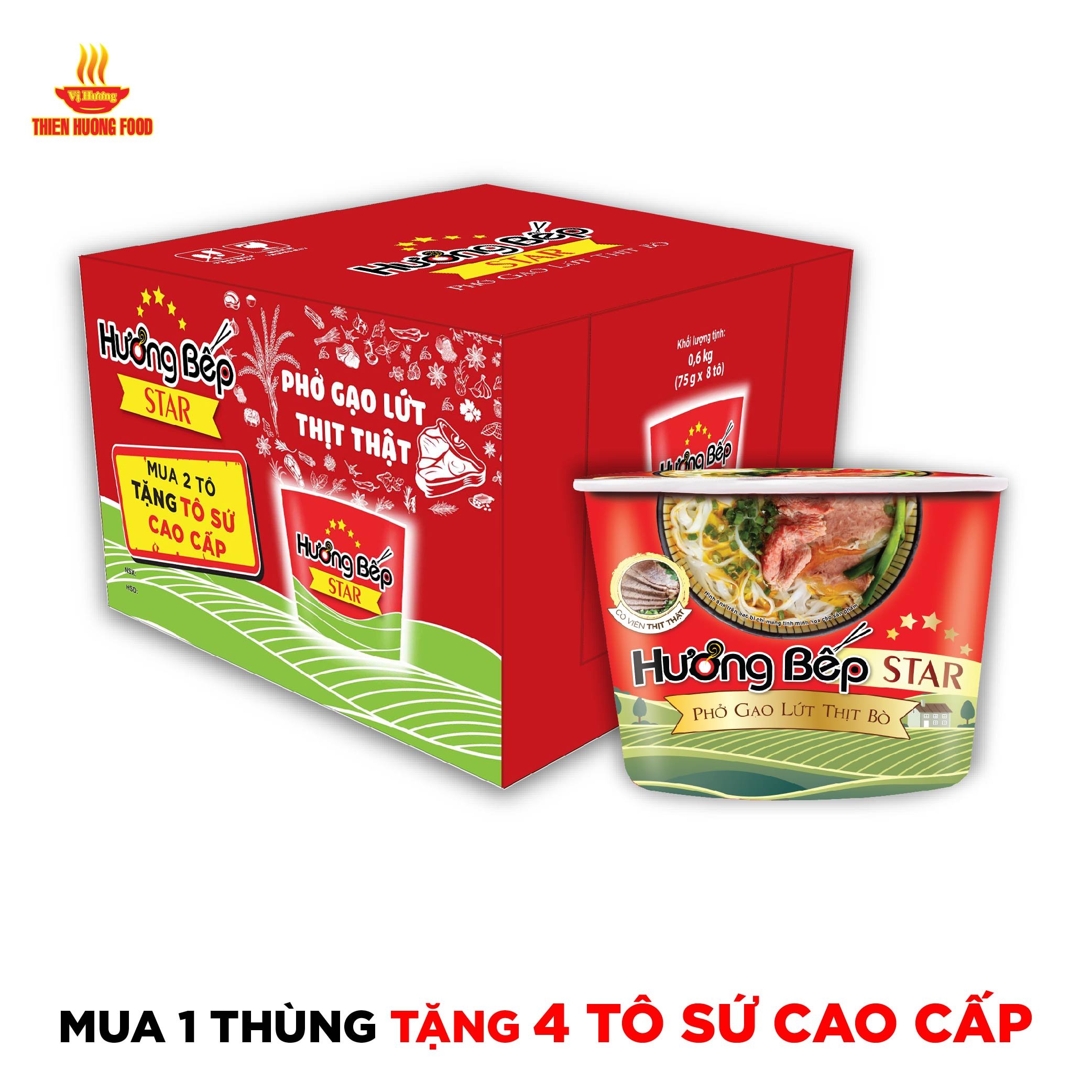 Thùng 8 tô Phở Gạo Lứt Thịt Bò Hương Bếp Star 75gr/Tô