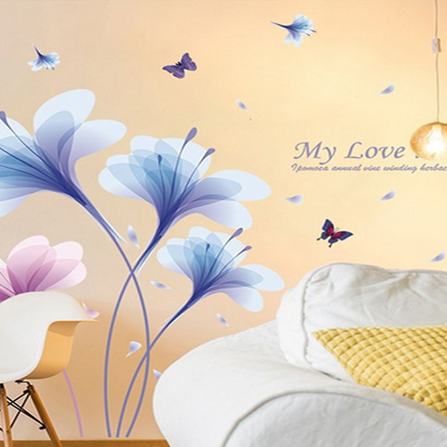Decal dán tường hoa pha lê xanh tím xl8262