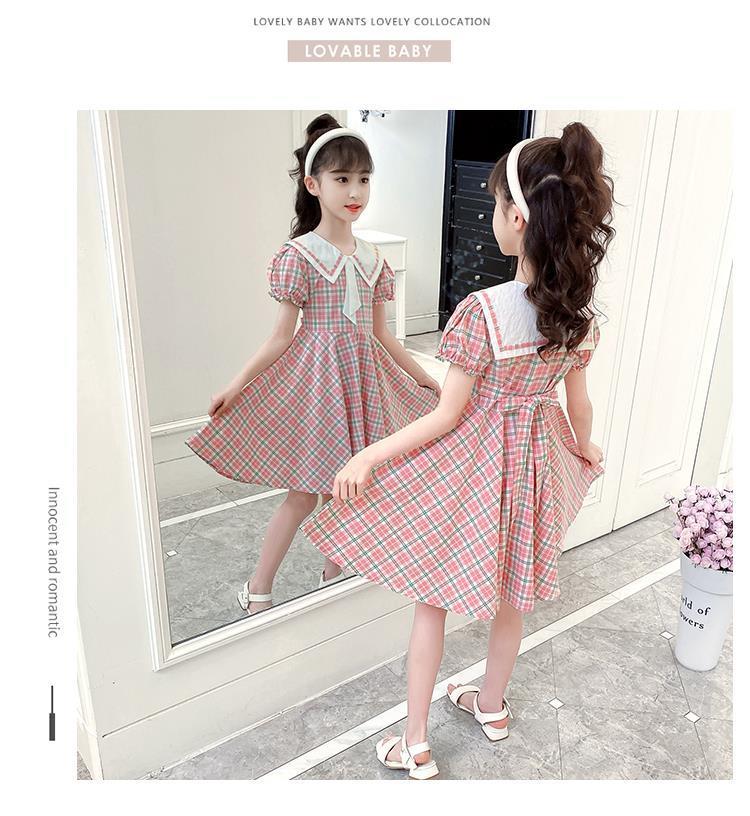 TOBE1SHOP Váy mùa hè cho bé gái 2023 Trẻ em cổ áo hải quân Hàn Quốc váy kẻ sọc đỏ
