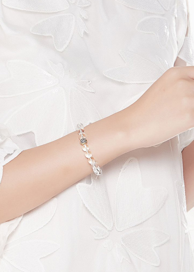 Vòng Đá Thạch Anh Trắng Phối Charm Xi Vàng Đính Đá Ngọc Quý Gemstones VT51