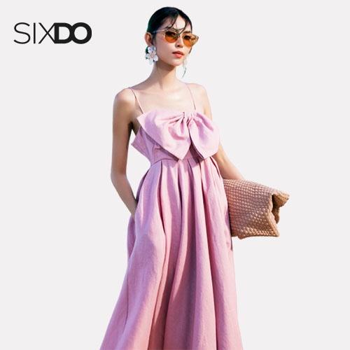 Đầm hai dây nơ ngực linen SIXDO