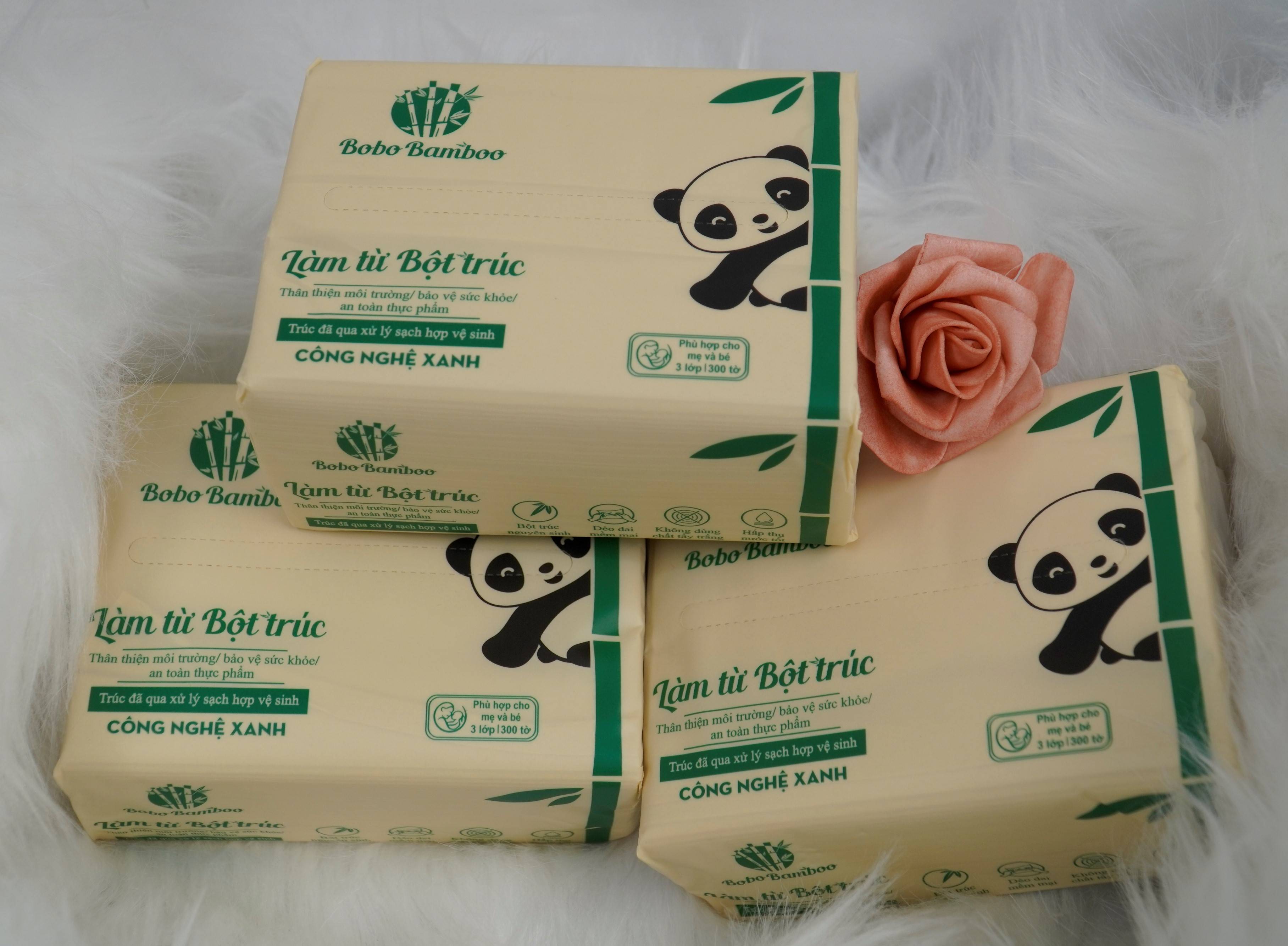 Khăn giấy rút gấu trúc BOBO BAMBOO cao cấp thùng 30 gói