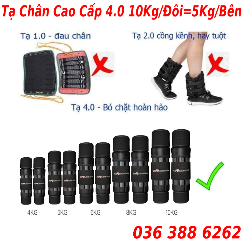 Tạ Chân Thể Thao Cao Cấp Phiên Bản 4.0 - nặng 2 kg/bên, 4kg/2 bên - êm hơn, ưu việt hơn, không bao giờ tuột