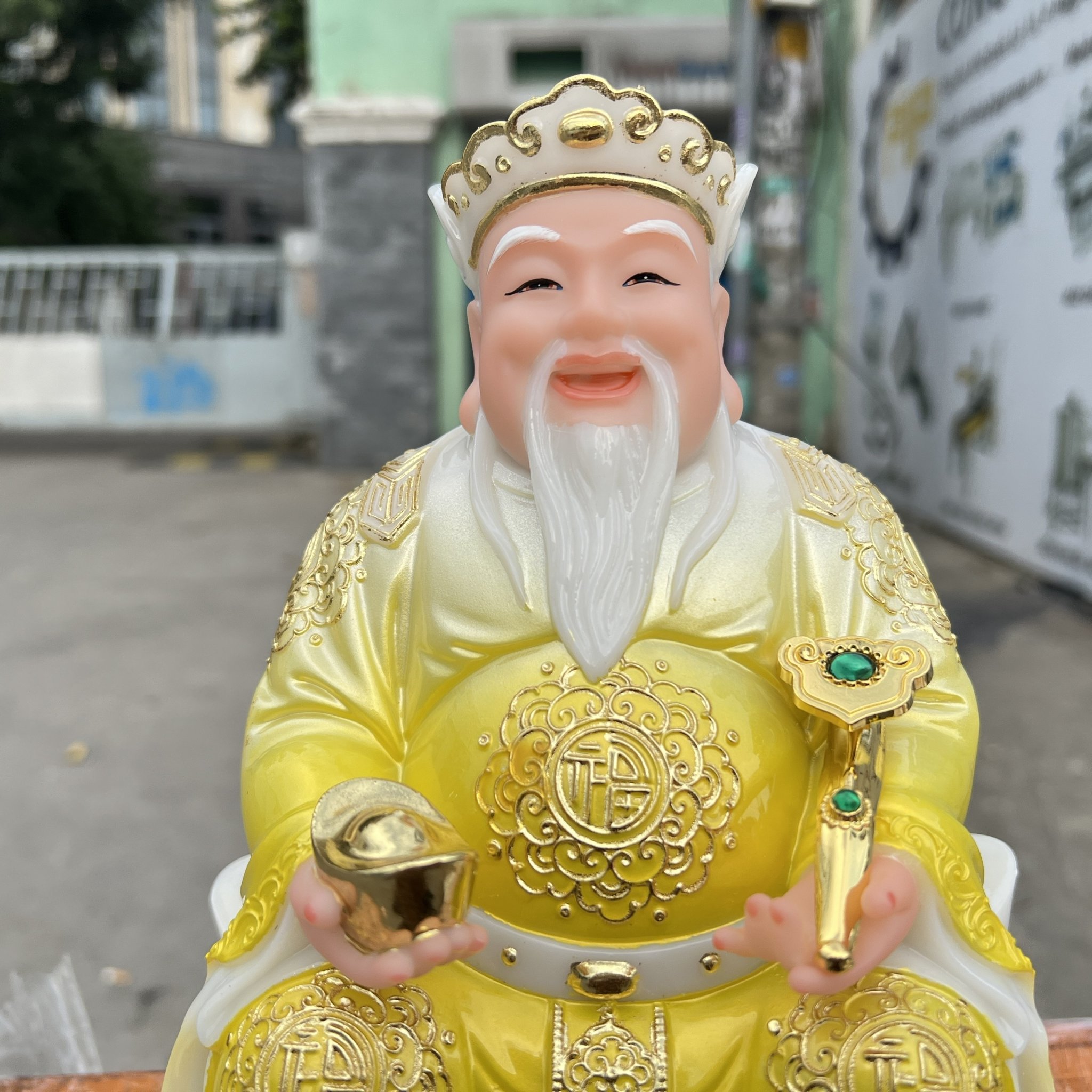 Tượng Thần tài Thổ Địa bằng đá nhập khẩu cao cấp cao 22cm – Màu vàng