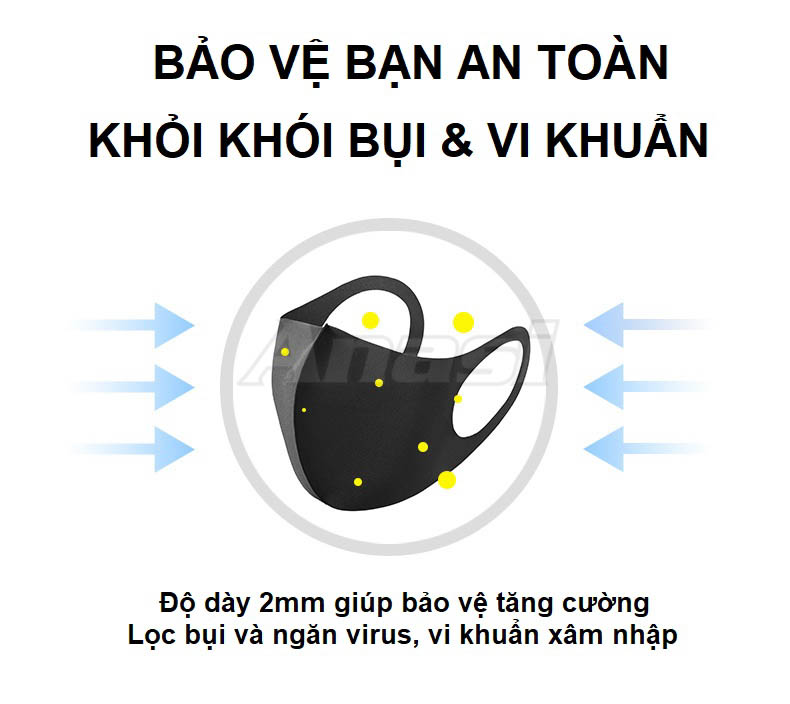 Khẩu trang vải su 3D loại dày cao cấp Anasi SU079 | Form chuẩn, dễ thở | Khẩu trang vải không đường may