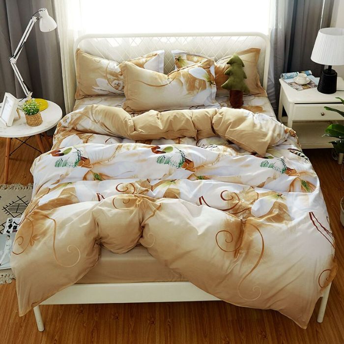 Bộ chăn ga gối Cotton cao cấp 1m6x2m vàng sang trọng DQK172