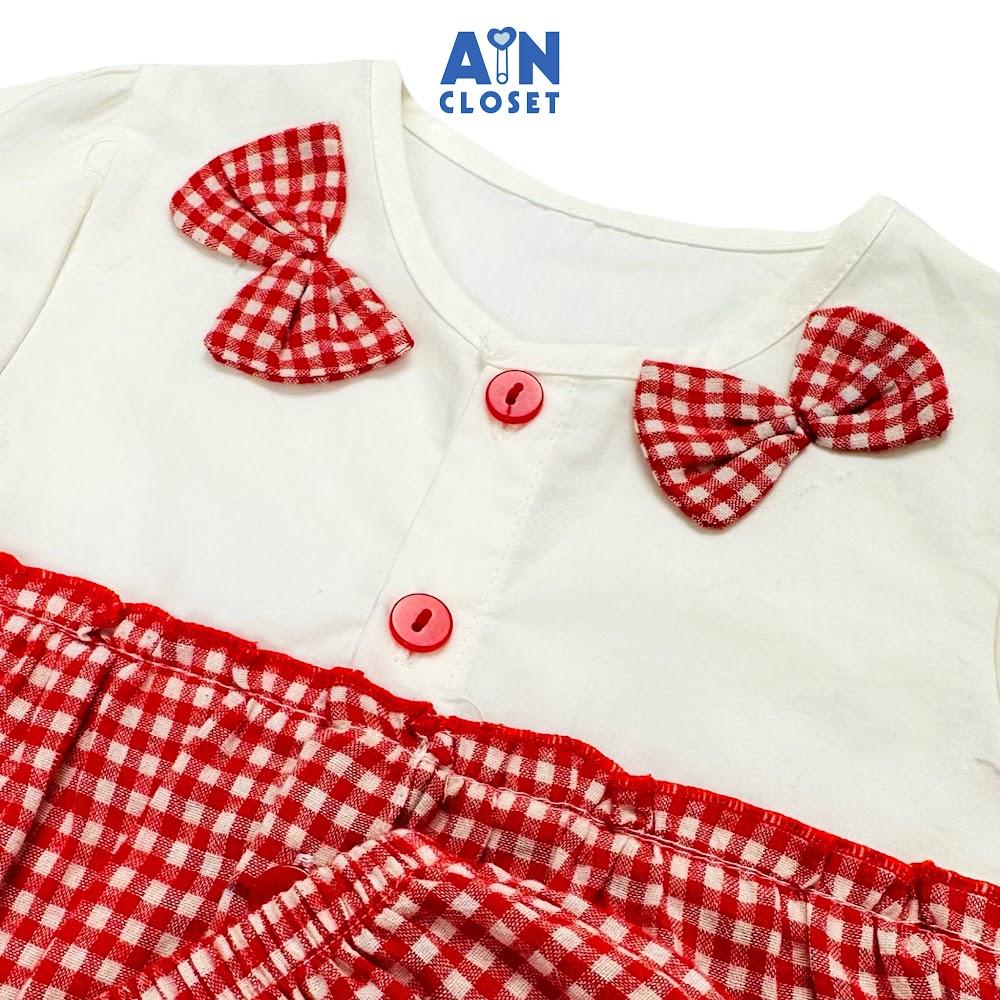 Bộ quần áo ngắn bé gái họa tiết Caro Đỏ Nơ cotton - AICDBGW6JL49 - AIN Closet