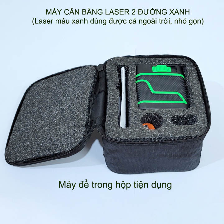 Máy tự cân bằng laser 2 đường vuông góc màu xanh, đo được ngoài trời