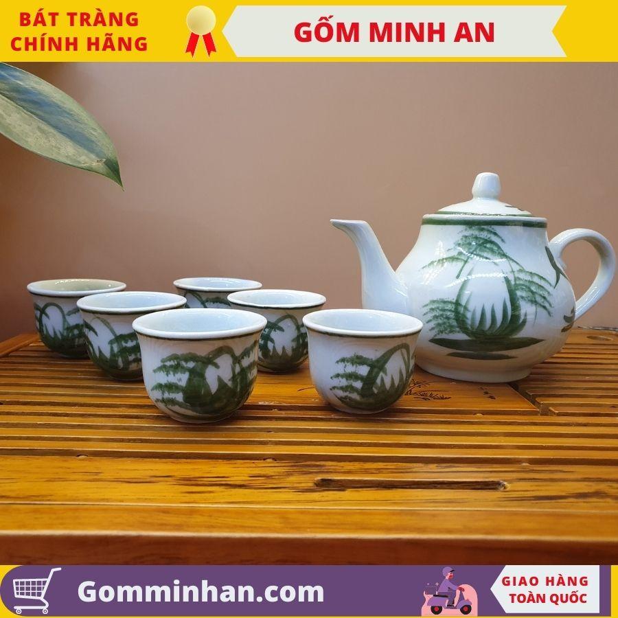 Bộ trà sứ ấm chén Sứ Bát Tràng vẽ sơn thủy gốm Minh An Bát Tràng giá siêu sốc