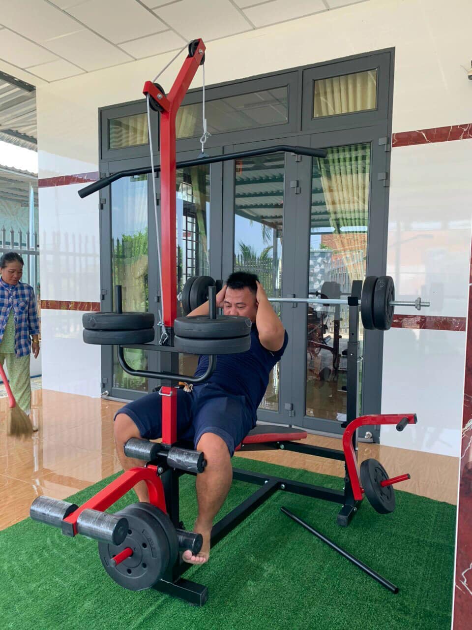 Giàn tập tạ đa năng HT750 loại lớn khung giá đỡ đòn tạ rộng 88cm, thép dày cứng cáp