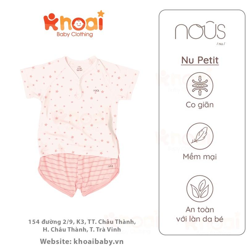 Bộ cài cổ cộc Nous kẻ hồng họa tiết sao hồng - Chất liệu Nu Petit 95% cotton thiên nhiên