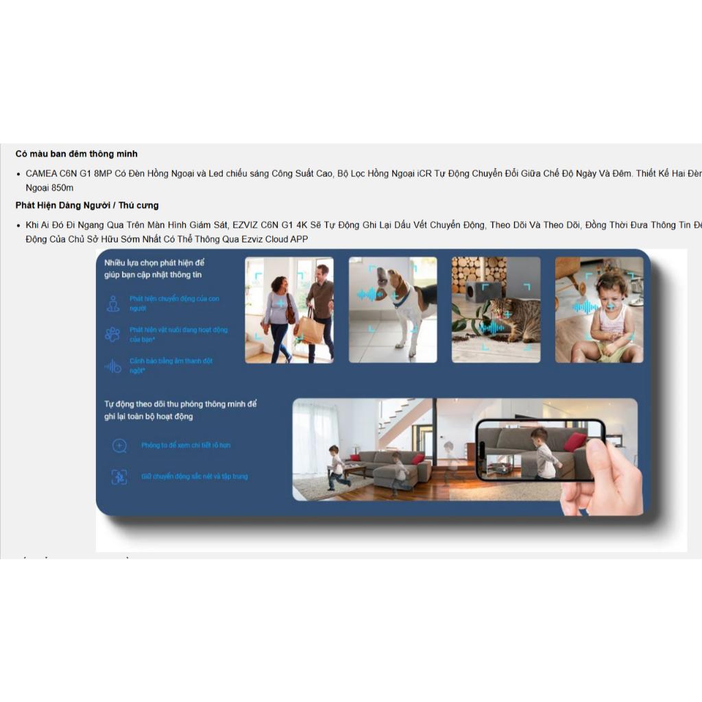 Camera Wifi Ezviz C6N G1 độ phân giải 4k 8MP, Quay quét 360 độ, Phát hiện chuyển động - Hàng chính hãng