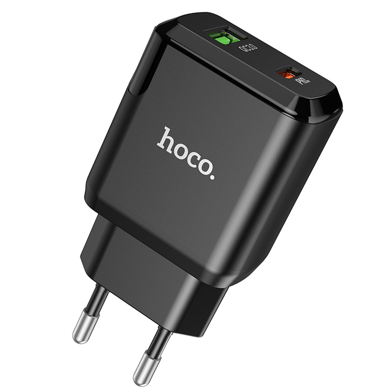Củ sạc nhanh Hoco N5 (QC, PD 20W) cho android,iphone - chất liệu PC chống cháy - Phích cắm EU ( chân tròn) - Hàng chính hãng