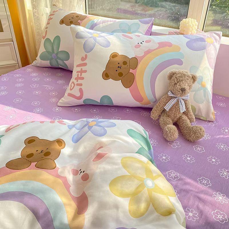 Bộ Chăn Ga Gối Cotton Living Hàng Nhập Khẩu Cao Cấp 4 Món Gấu Nâu Đáng Yêu