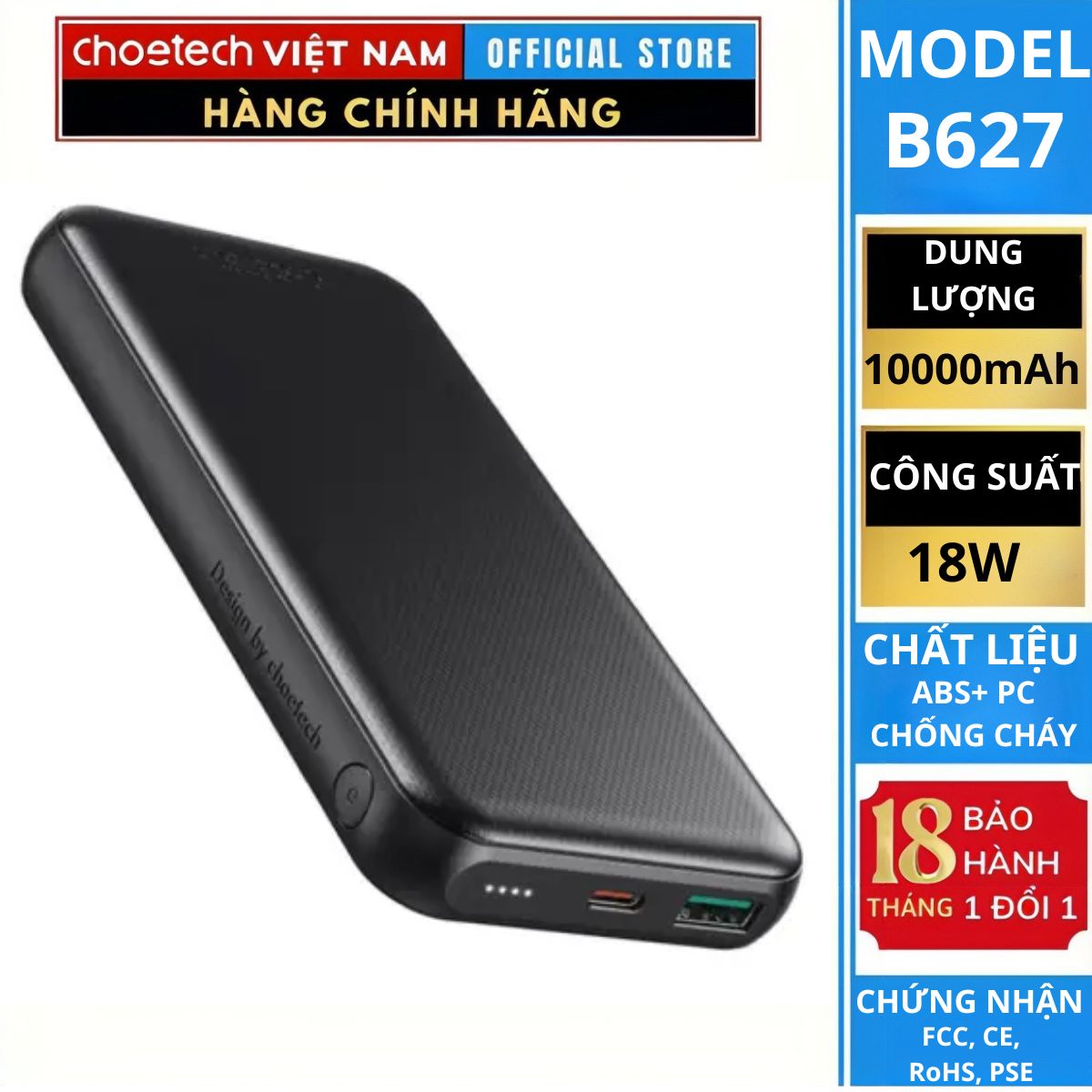 Pin dự phòng sạc nhanh 18W Choeech B627 dung lượng 10000mAh