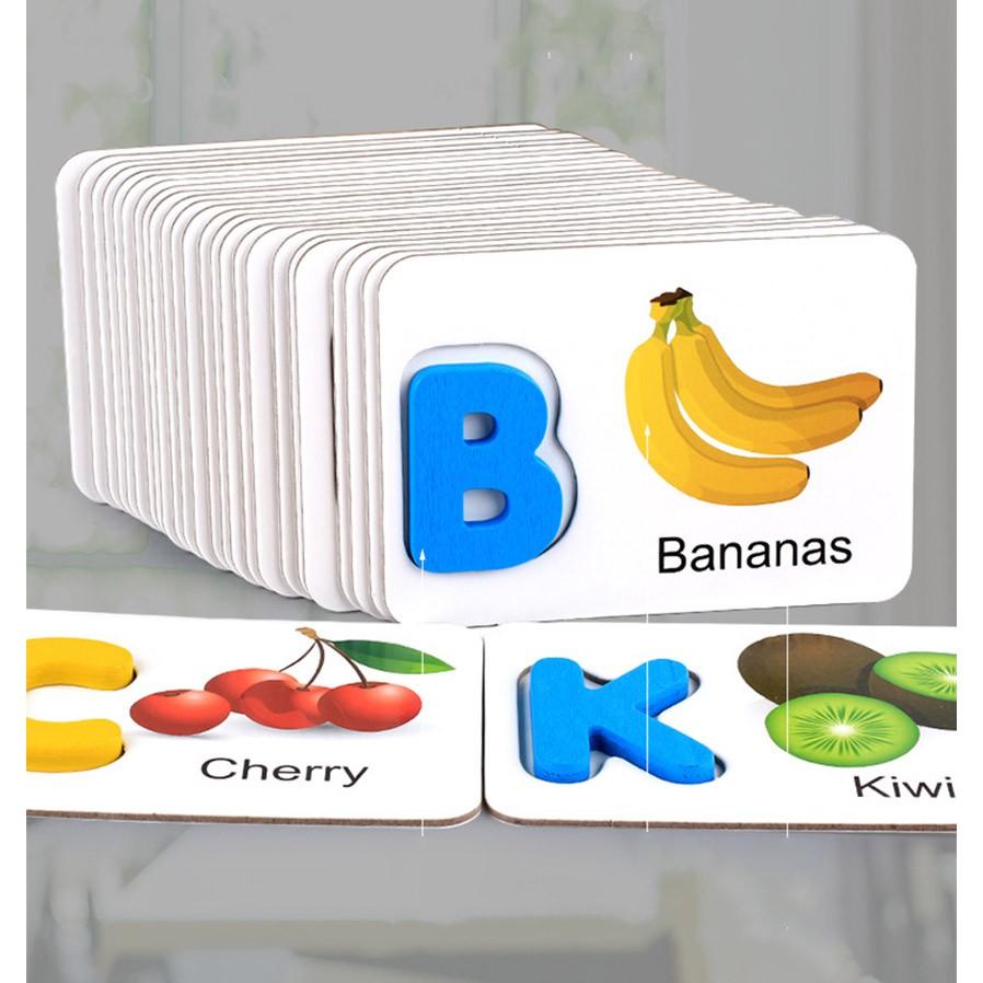 Bộ xếp hình chữ cái Tiếng Anh bằng gỗ dạng Flashcard