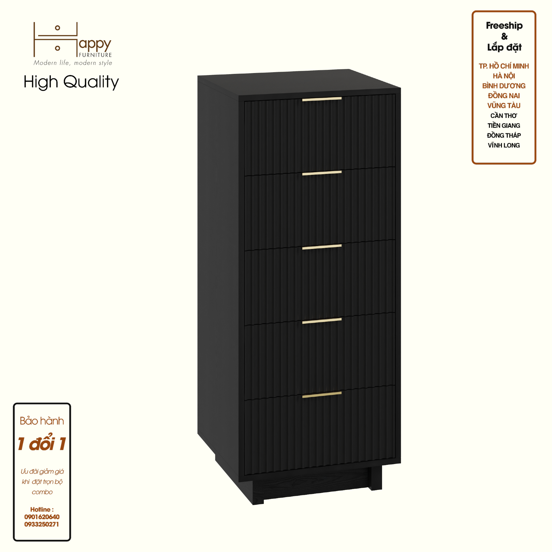 HAPPY FURNITURE , Tủ lưu trữ 5 ngăn kéo - NAMI, THK_243 , 50cm x 45cm x 119cm DxRxC