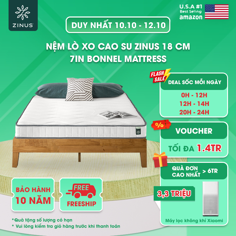 Nệm Lò Xo Cao Su Liên Kết Zinus 18cm Bonnel Mattress