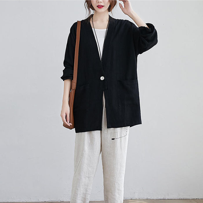 Áo cardigan Linen nữ dáng dài 2 túi hộp ArcticHunter, thời trang phong cách Nhật Bản