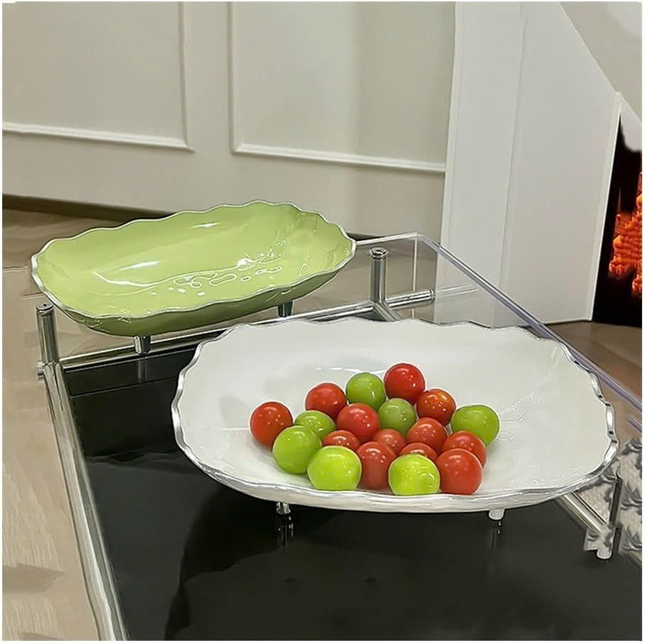 Đĩa Meka Cao Cấp Có Chân Đế Viền Ánh Kim – Khay Đựng Trái Cây- Khay Bánh KẹoTết, Hoa Quả, Decor Bàn Trà Phòng Khách - HÀNG CHÍNH HÃNG MINIIN