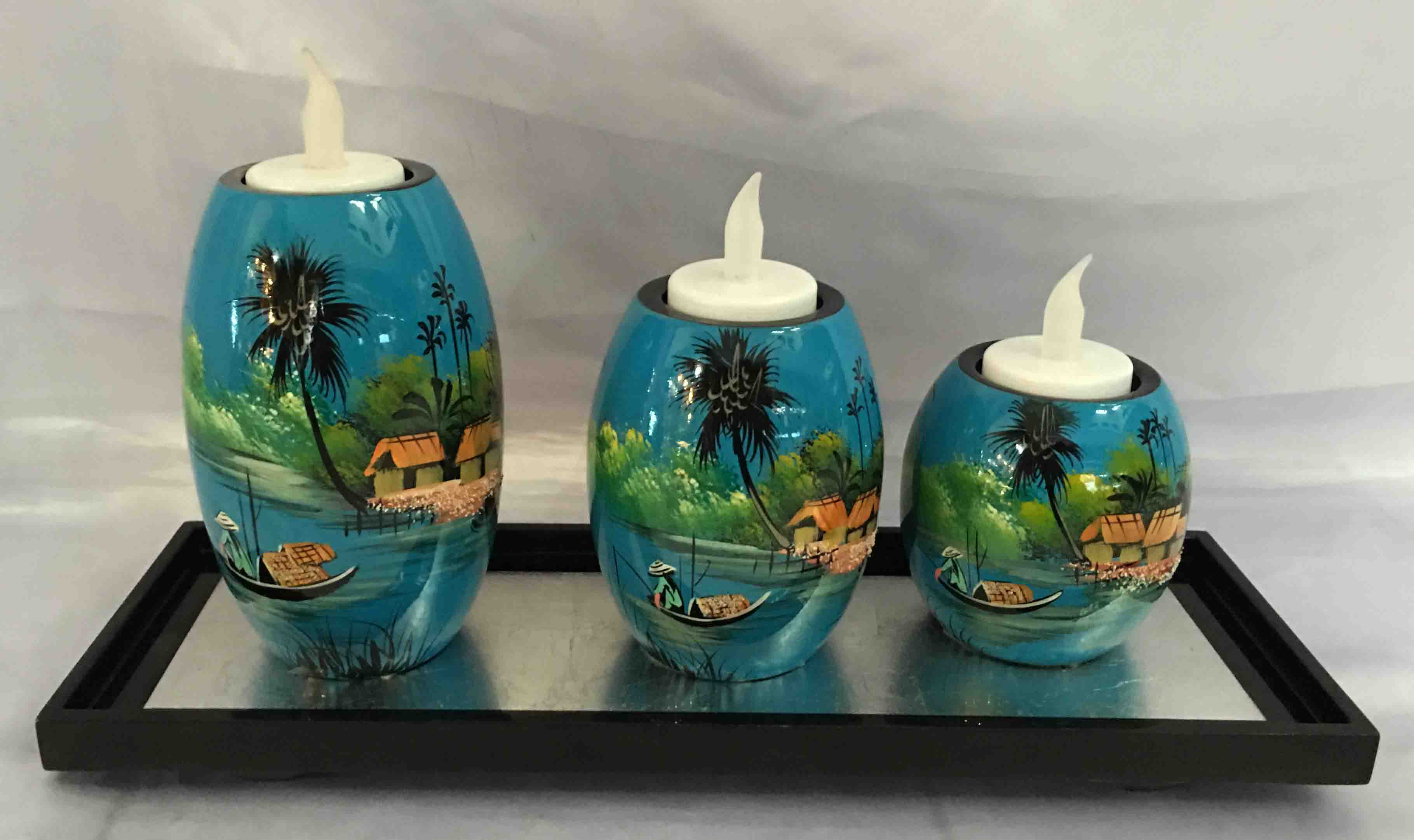 Chân nến cẩn trứng bộ 3 sơn mài