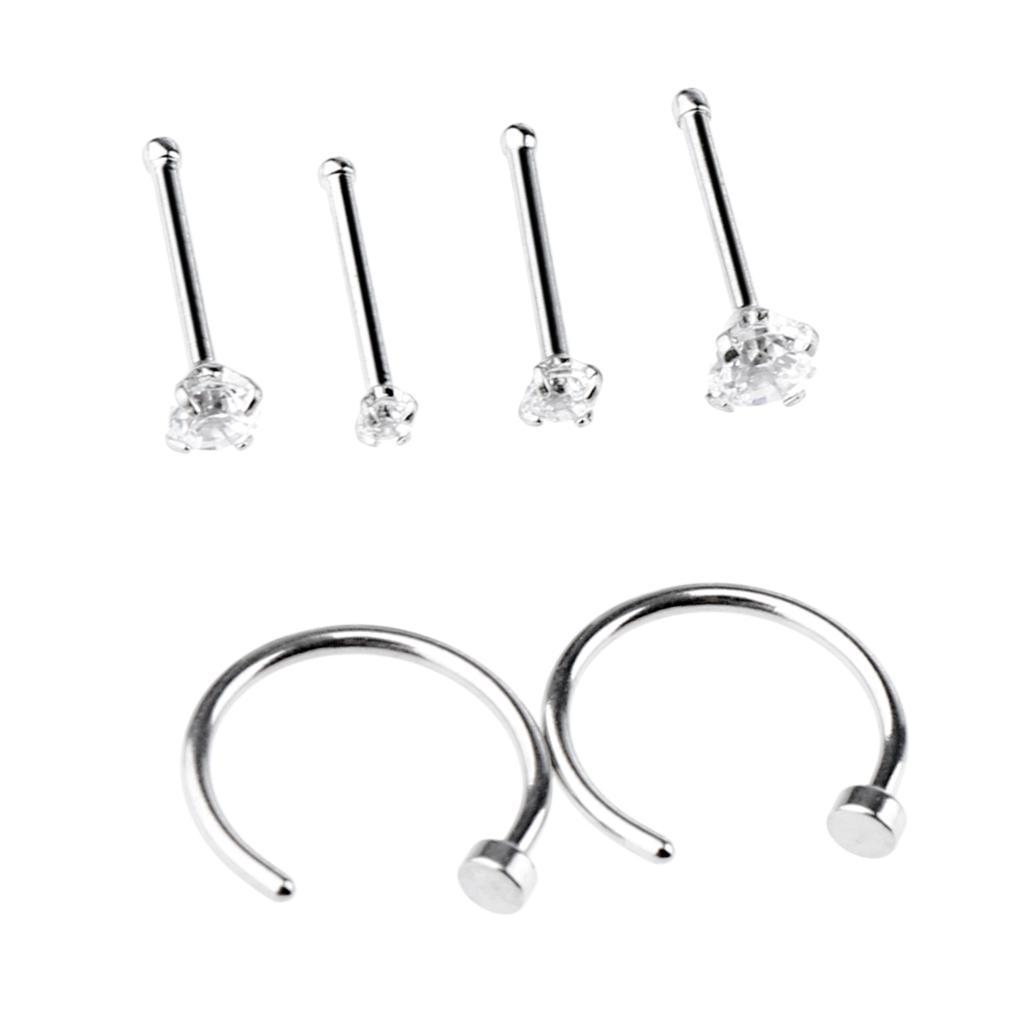 2-7pack 6Pcs C-shape Ring Bar Zircon Ear Stud Nose Helix Earrings Body Piercing