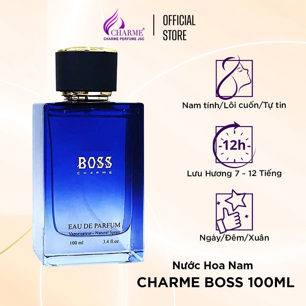 Nước hoa nam cao cấp, Charme Boss, hương phương đông, hương thơm mạnh mẽ, lưu hương lâu, dành cho nam, 100ml